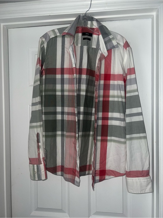 Boss Other - BOSS Plaid Button-Up Shirt in Red, Gray & White